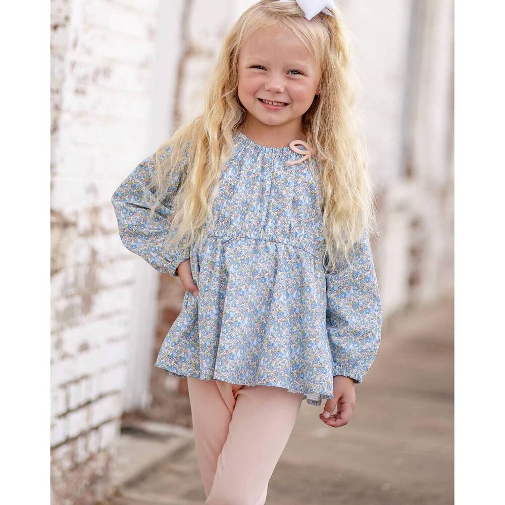 NEW THE YELLOW LAMB girl's gabby gathered neck tunic in florence floral